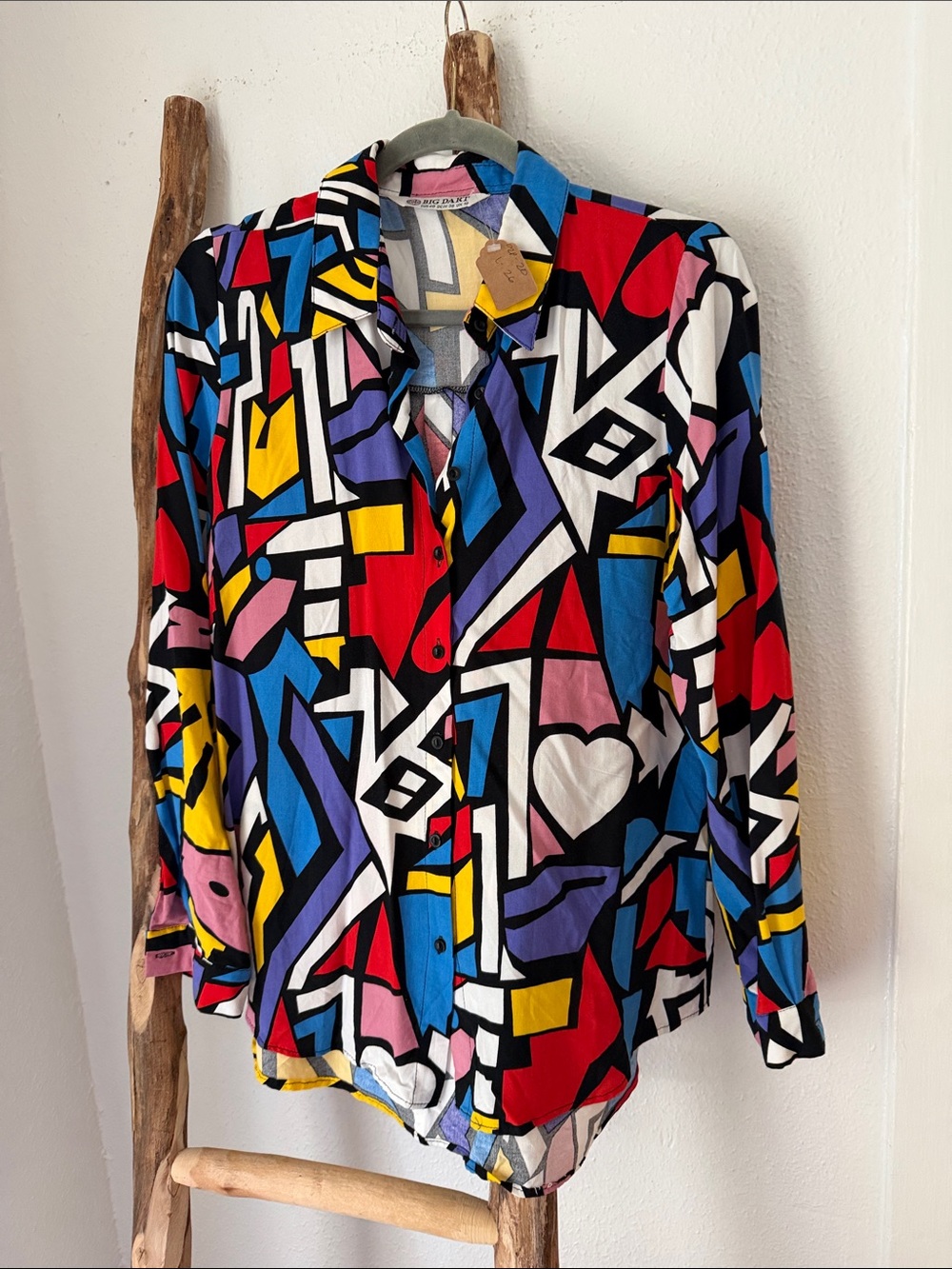 Big Dard Maximalist Pop Art Geometric Multicolor Button-Down Lightweight Shirt M
